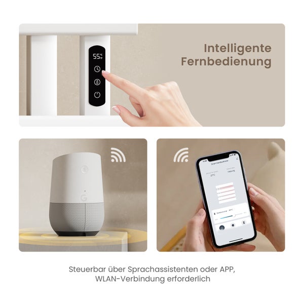 EMKE Elektrischer Badheizkörper 100x50 cm, Design-Handtuchheizkörper mit LCD-Display, Thermostat, Timer, Temperaturregelung, WiFi & App-Steuerung, 600W, Flachheizkörper für Bad, Glänzend Weiß, Anschluss rechts