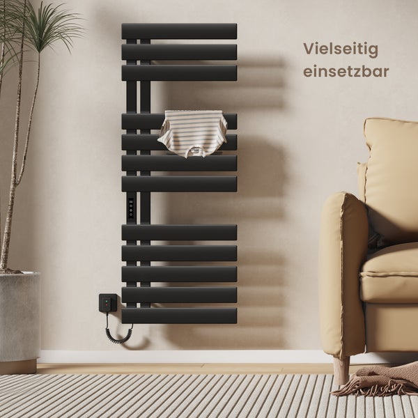 EMKE WiFi Smart Elektrischer Handtuchwärmer 130 x 50 x 11 cm, 440W, Intelligente Temperaturregelung, 6 Betriebsmodi, Wandmontage, Matt Schwarz