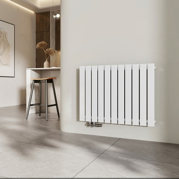 EMKE Flachheizkörper 63x85 cm, Einlagig, Seitenanschluss, 618 W, Design Paneelheizkörper, Horizontal, Weiß