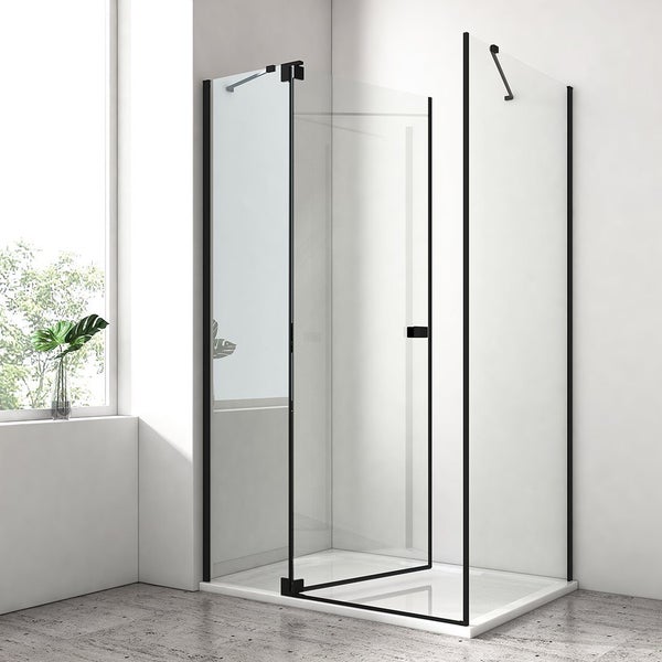 EMKE Eckdusche Eckeinstieg Pendeltür Duschkabine mit Flach-Scharnieren und Seitenwand, 120x90 cm, 8 mm ESG Sicherheitsglas, Höhe: 190 cm, Schwarz