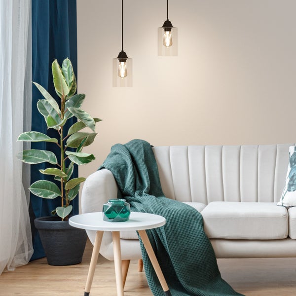 EMKE Pendelleuchte Kyle 12x12 cm, Modern Pendellampe für E27, 1-flammige Hängeleuchte Glas im Kronleuchter Design, 125 cm Kabel, IP20, für Esstisch, Wohnzimmer