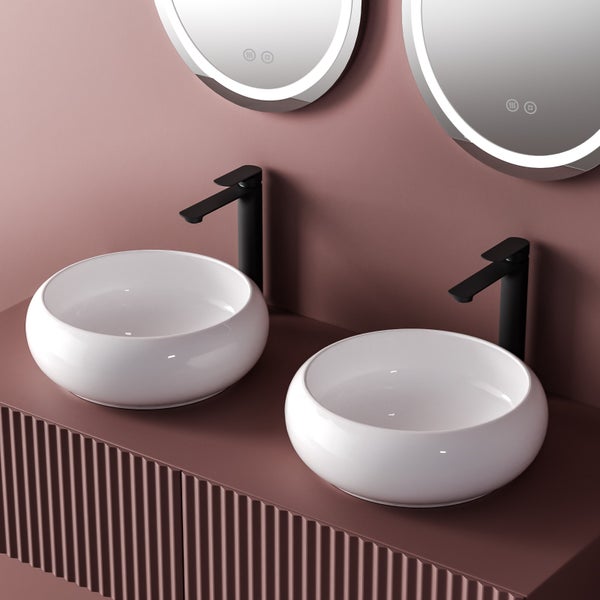 EMKE Aufsatzwaschbecken Ø36 cm, Keramik, Glänzend Weiß, Rund, Design Waschtisch für Bad & Gäste-WC, Pflegeleicht, Feuchtigkeitsbeständig, Höhe 12 cm