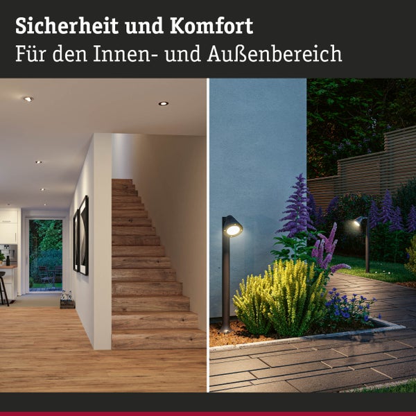 Innen- und Außenbereich mit Treppe, Gartenweg und Beleuchtung