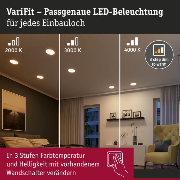 VariFit LED Einbaupanel Dim to Warm Areo IP44 rund 230mm 16W 1400lm 3 Step Dim to warm Weiß matt dimmbar