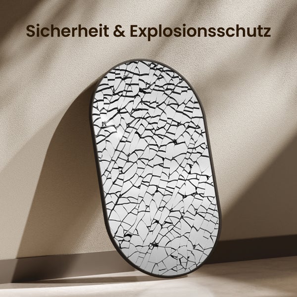 EMKE Badspiegel 50x70 cm, ovaler Wandspiegel, HD, horizontal & vertikal montierbar, schwarzer Metallrahmen, 5 mm rostfreier Spiegel, für Bad