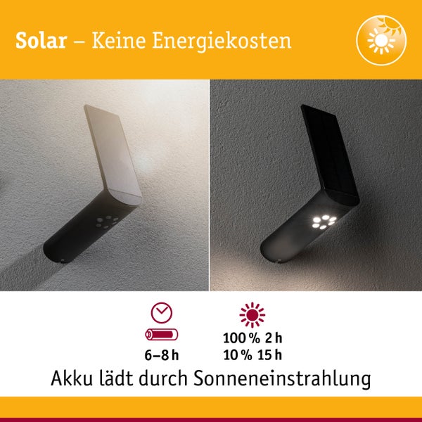 Solar LED Außenwandleuchte Ilias Bewegungsmelder IP44 3000K 57lm Anthrazit