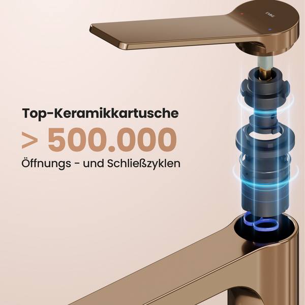 Emke Einhebel-Waschtischarmatur, Badarmaturen, Waschbecken Armatur - Schweizer Design, Minimalistisches Design，3/8 Zoll, Wassersparend, Korrosionsschutz, Warm- & Kaltwasser, Bleifreies Messing, Pflegeleicht -Rosengold