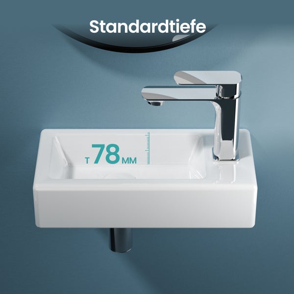 EMKE Wandwaschbecken 405×205 mm mit vorgebohrtem Hahnloch, Rechteckig, glänzend Weiß, Keramik, pflegeleicht & feuchtigkeitsbeständig für das Badezimmer, Höhe 105 mm