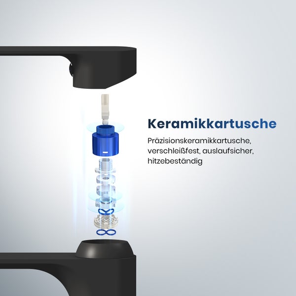 EMKE Badezimmerarmatur, Waschtischmischer, Haushaltswasserhahn, Waschtischarmatur für Aufsatzwaschbecken, Kurz Waschtischarmatur Messing Mischbatterie, Schwarz Matt,L215 x H 269mm
