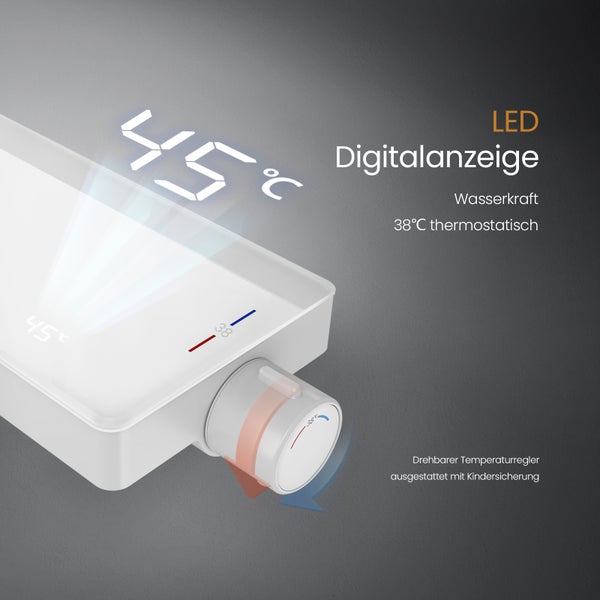 EMKE Duschsystem Duschsystem mit Thermostat Duschset mit 40cm Thermostatische Platte, 4 Strahlart(en), Brausestange, Handbrause, Regendusche, Wasserauslass,Weiß