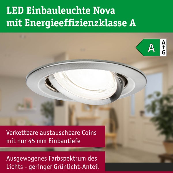 LED Einbauleuchte Nova Coin Einzelleuchte rund 84mm 50° 2,8W 505lm 230V 4000K Eisen gebürstet
