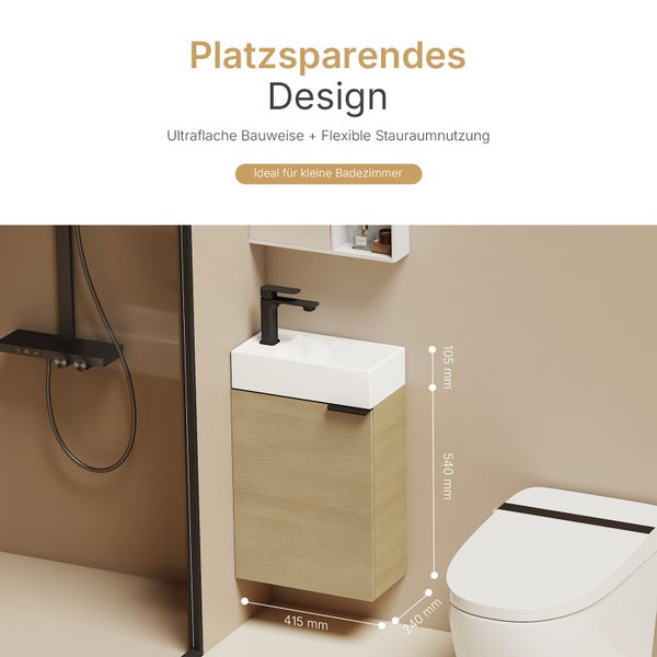 Kompaktes Badezimmer mit Waschtischunterschrank, Toilette und Dusche