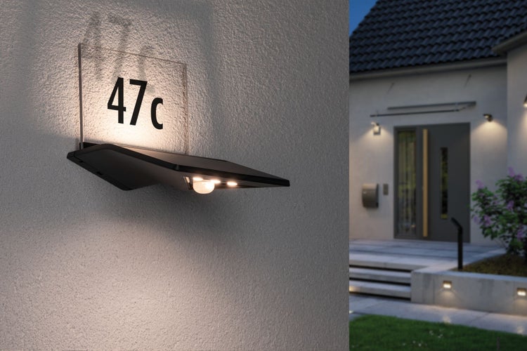 Solar LED Hausnummernleuchte Yoko Dämmerungsgesteuerter Bewegungsmelder (IR) IP44 3000K 42lm Anthrazit