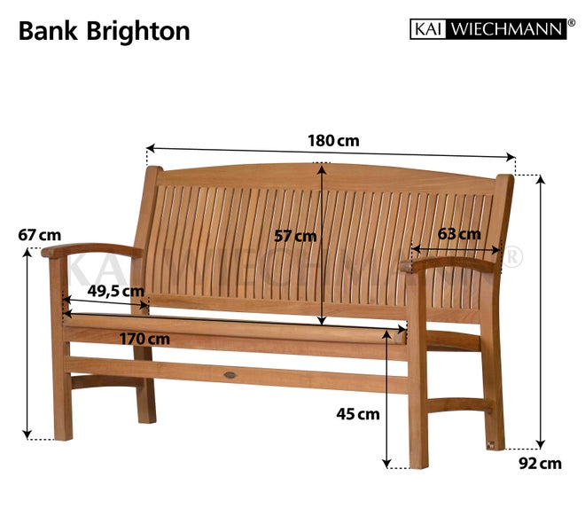 Bank Brighton aus Holz mit Maßangaben