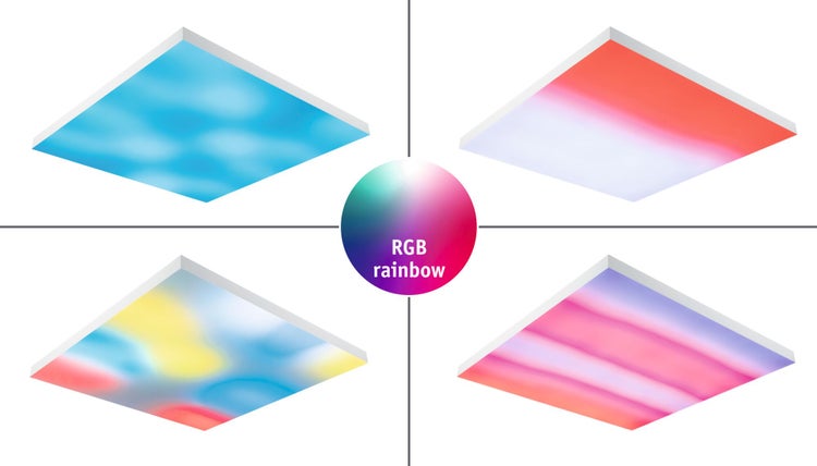 Verschiedenfarbige LED Paneele mit RGB Regenbogen