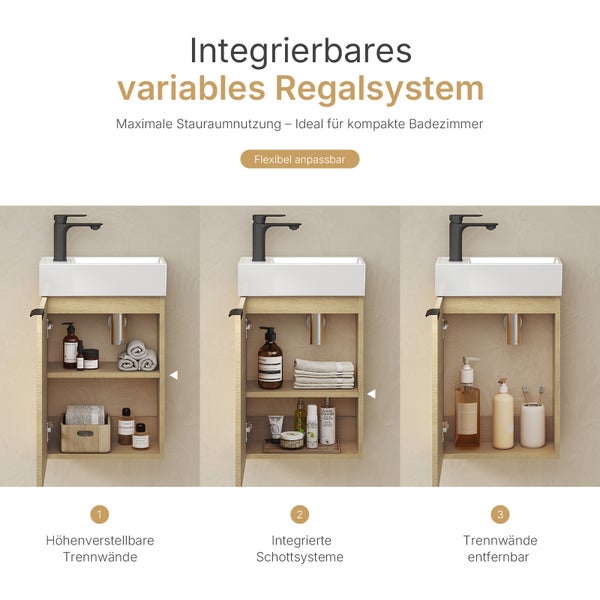 Variables Regalsystem für das Badezimmer mit Waschbecken und Stauraum