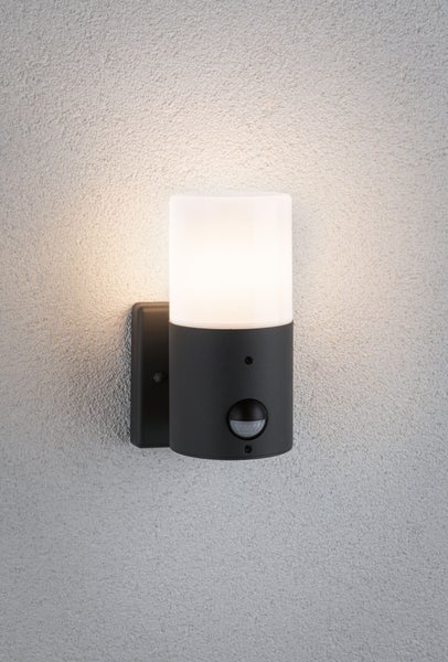 Außenwandleuchte Tubs Dämmerungsgesteuerter Bewegungsmelder (IR) IP44 rund 105x130mm max. 15W 230V Grau matt Metall, Kunststoff