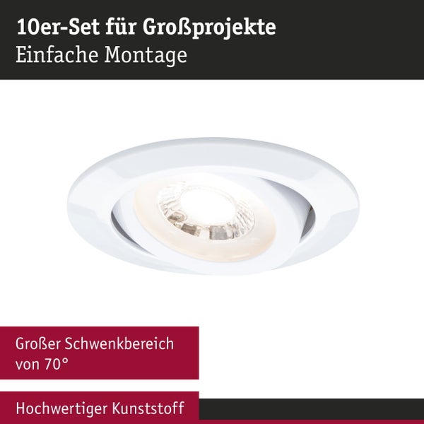LED Einbauleuchte 3-Step-Dim 10er-Set schwenkbar rund 82mm 70° 10x4,8W 10x450lm 230V dimmbar 3000K Weiß