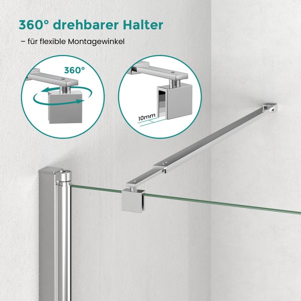 Detailaufnahme eines Duschkabinenhalters mit 360 Grad Drehfunktion für flexible Montage