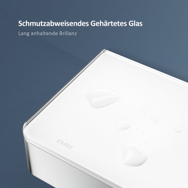 EMKE Duschsystem mit Thermostat 38 °C, 3 Strahlart(en), Überkopfbrause, Handbrause mit 3 Funktionen, unterer Wasserauslass, Verbrühungsschutz, Wandmontage, 114,6 × 45 × 48 cm, Chrom