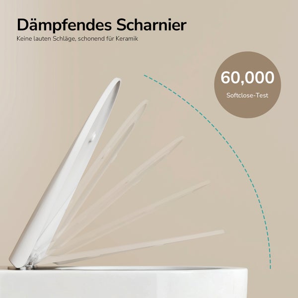 Demonstration eines Toilettensitzes mit Absenkautomatik und Scharnieren