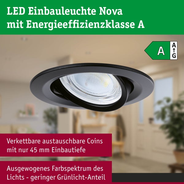 LED Einbauleuchte Nova Coin 3er-Set rund 84mm 50° 3x2,8W 3x505lm 230V 4000K Schwarz matt
