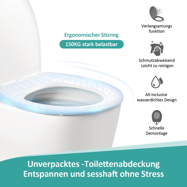 EMKE Toilettendeckel Oval mit Soft-Close-Funktion, WC-Sitze, Weiß, O Form, Schnellmontage, mit blauer Bedienleiste und Sitztragegriff, Tragfähigkeit max. 150kg, 447x363x51mm, für Bad
