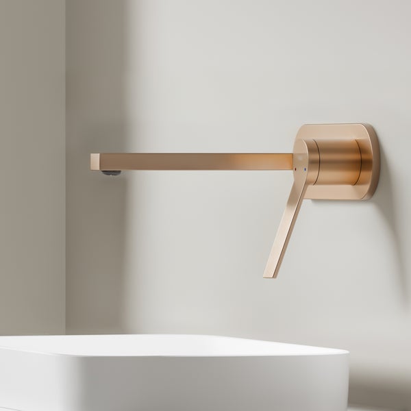 EMKE Wasserhahn Bad Unterputz, Waschtischarmatur Unterputz aus Kupfer, 2-Loch Wandarmatur, Rosengold, 288×210×70 mm, für Badezimmer Waschbecken geeignet