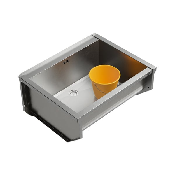 Edelstahlspülbecken mit einem Eimer