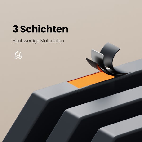 Symbolbild des Aufbaus mit drei Schichten und hochwertigen Materialien