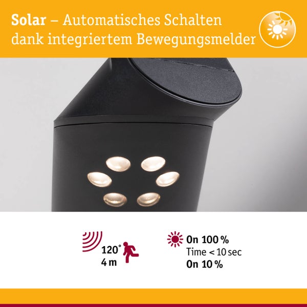 Solar LED Außenwandleuchte Ilias Bewegungsmelder IP44 3000K 57lm Anthrazit