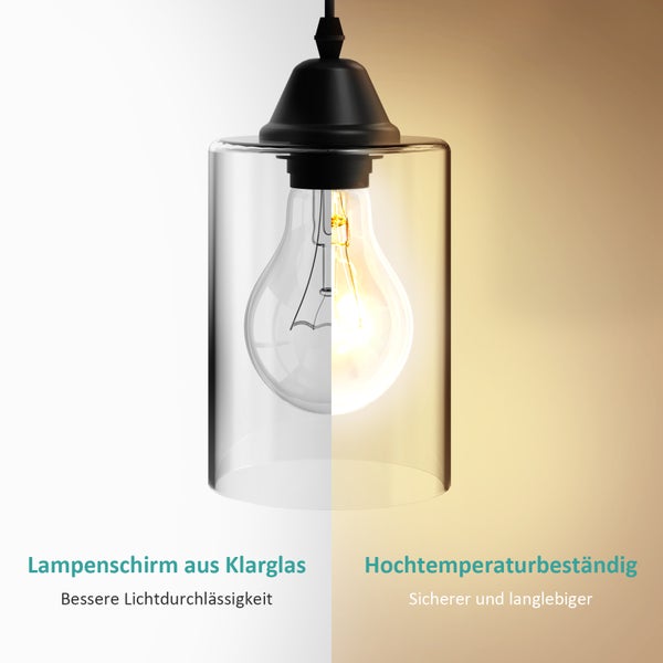 EMKE Pendelleuchte Kyle 12x12 cm, Modern Pendellampe für E27, 1-flammige Hängeleuchte Glas im Kronleuchter Design, 125 cm Kabel, IP20, für Esstisch, Wohnzimmer