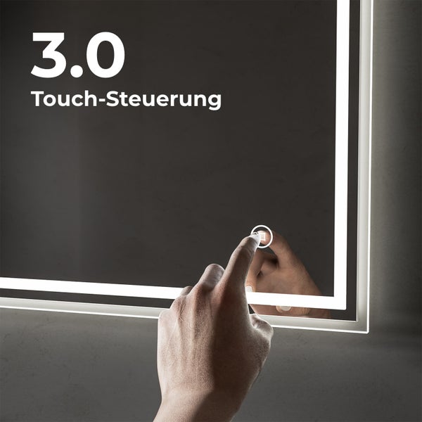 EMKE Badspiegel mit Beleuchtung 80 x 60 cm, Touchschalter & Anti-Beschlag, 3 Lichtfarben, IP44, für Badezimmer
