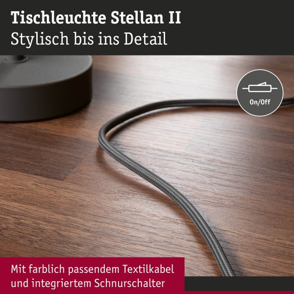 Detailaufnahme der Stellan II Tischleuchte mit Textilkabel und Schalter