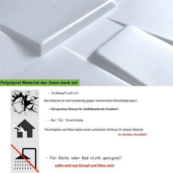 Polystyrol XPS Styropor 3D Paneelen Deckenpaneelen Dekoren 50x50cm 3mm stärke Tetris Weiß