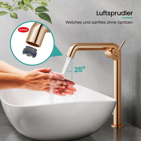 EMKE Einhebel-Waschtischarmatur, Badarmaturen, Waschbecken Armatur - Schweizer Design，G3/8, Wassersparend, Korrosionsschutz, Warm- & Kaltwasser, Bleifreies Messing,332x220x76mm,Rosengold