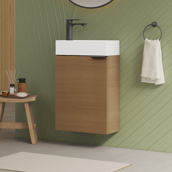 EMKE Waschtisch-Set 41,7 × 24 × 64,6 cm (B×T×H), mit Soft-Close-Funktion, Ablageboden, reversibel, Sonoma Eiche, für Badezimmer