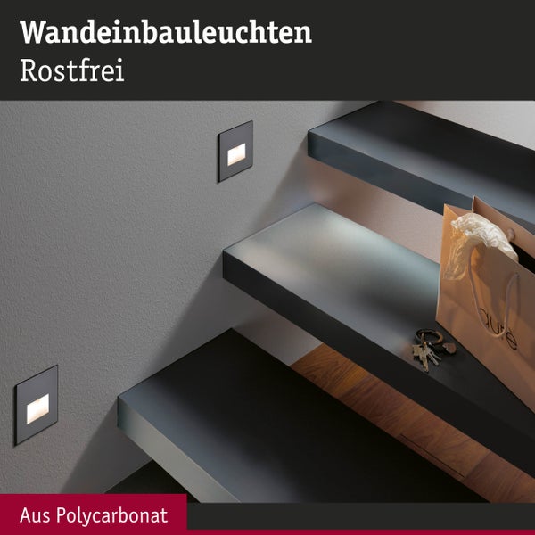 Set LED Wandeinbauleuchte Edge 3er-Set eckig 80x5mm 3x1,2W 3x50lm 230V 2700K Schwarz matt