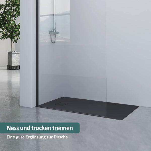 EMKE Duschwanne 140x90cm Flach, Rechteckig, Anti-Rutsch, Zuschneidbare SMC Duschtasse, Schwarz
