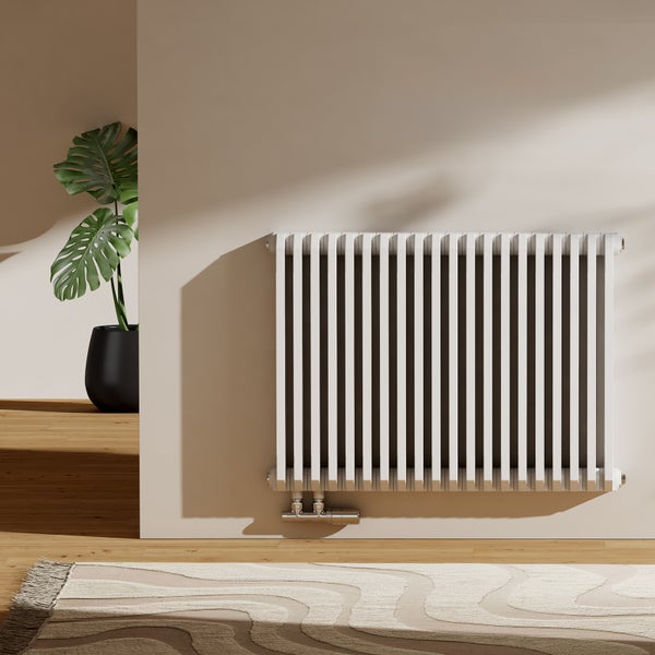 EMKE Designheizkörper 600 x 840 mm, D-Profil Badheizkörper, doppellagig, seitlicher Anschluss, 1383 W Warmwasserleistung, Weiß, für Badezimmer