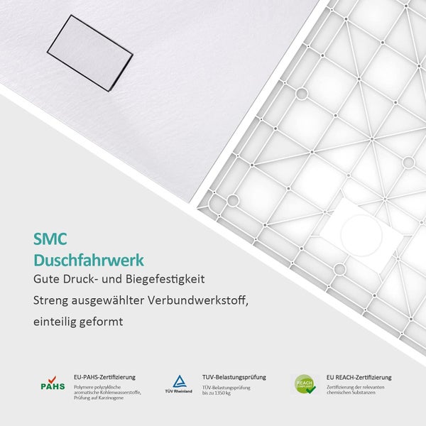EMKE Duschwanne 140x90cm Flach, Rechteckig, Anti-Rutsch, Zuschneidbare SMC Duschtasse, Weiß