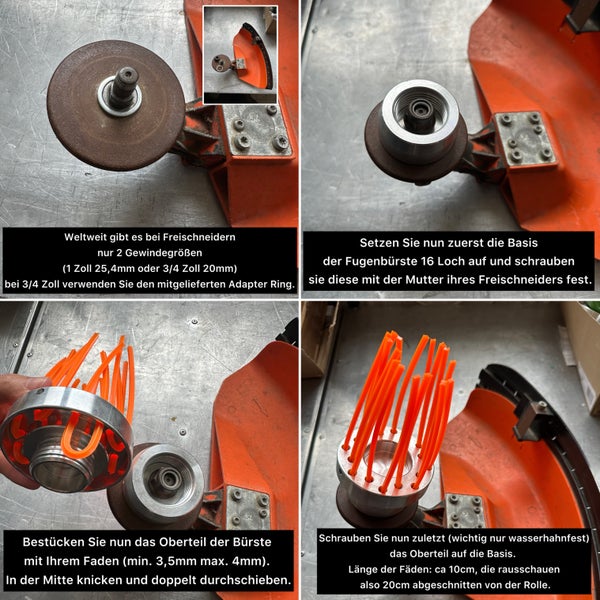 Universal Fugenbürste Unkrautbürste 16 Loch für Freischneider und Motorsensen