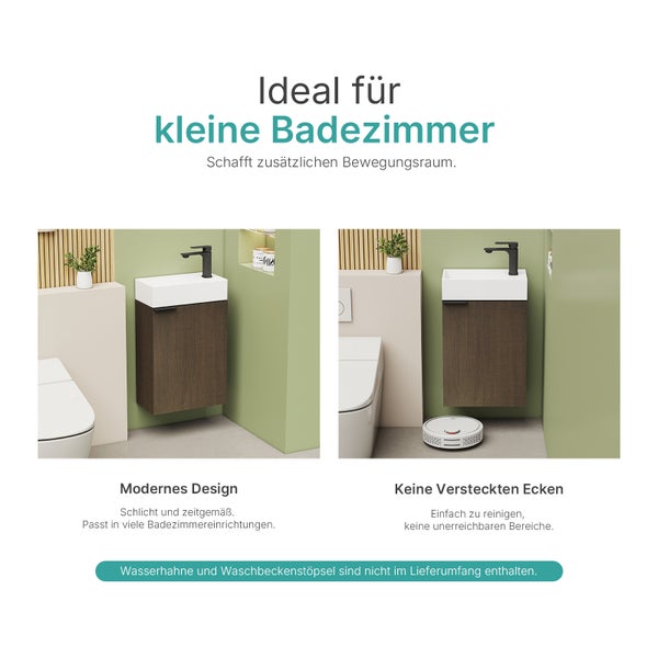 EMKE Waschtisch-Set 41,7 × 24 × 64,6 cm (B×T×H), mit Soft-Close-Funktion, Ablageboden, reversibel, Räuchereiche, für Badezimmer