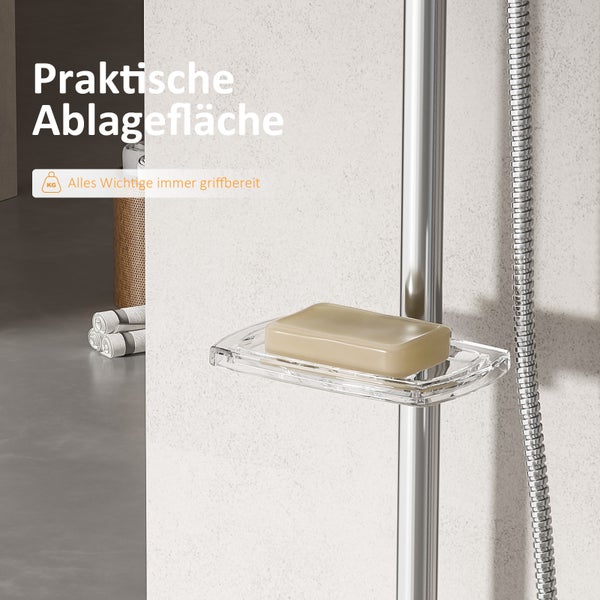 EMKE Brausegarnitur–Duschset mit Handbrause, Seifenhalter, 3 Strahlarten, 72 cm Stange, 150 cm Schlauch, Chrom
