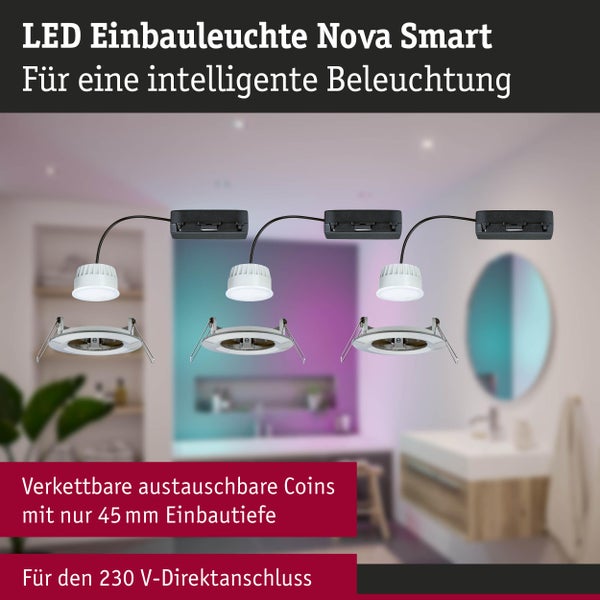 Drei LED Einbauleuchten Nova Smart im Badezimmer