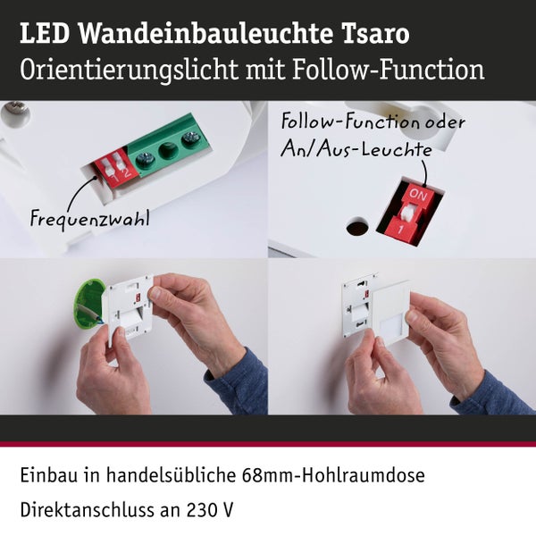 LED Wandeinbauleuchte Tsaro eckig 80x36mm 1W 80lm 230V 2700K Weiß matt