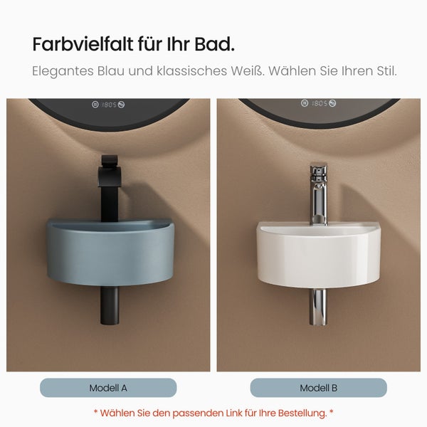 EMKE U-förmiges Handwaschbecken 303 x 255 mm, Keramik, Matt Hellgrau-Blau, Wandwaschbecken, mit Wasserhahnbohrung, für Badezimmer und Gäste-WC, Höhe: 12 cm