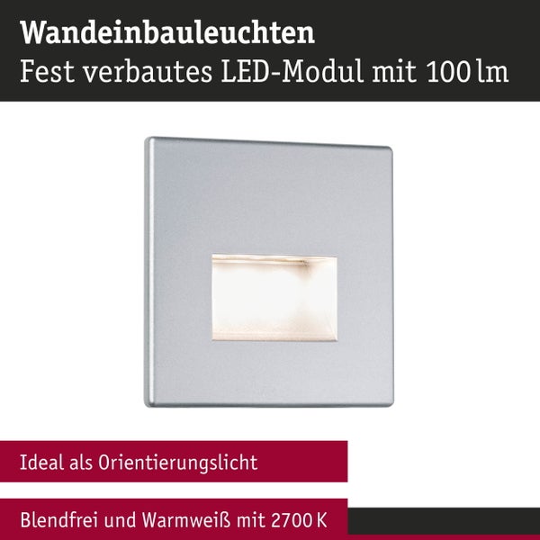 Set LED Wandeinbauleuchte Edge 3er-Set eckig 80x5mm 3x1,2W 3x50lm 230V 2700K Chrom matt