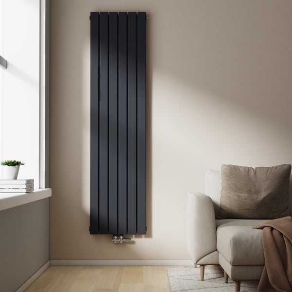 EMKE Heizkörper Flach Heizkörper Design Paneelheizkörper Vertikal, Doppellagig, Mittelanschluss, 180x46cm, 1670W, Anthrazit