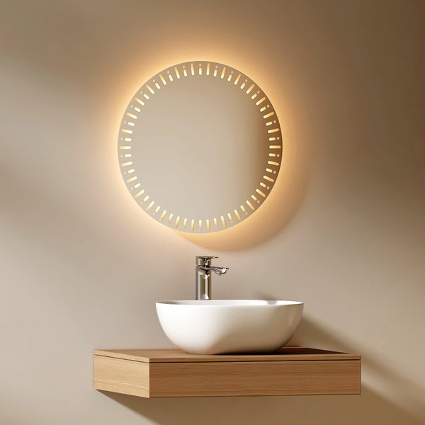 EMKE LED Badspiegel Ø50 cm, rundumlaufende LED-Hintergrundbeleuchtung, Touchschalter, 3 Farbtemperaturen, dimmbar, Antibeschlag, IP44, für Badezimmer